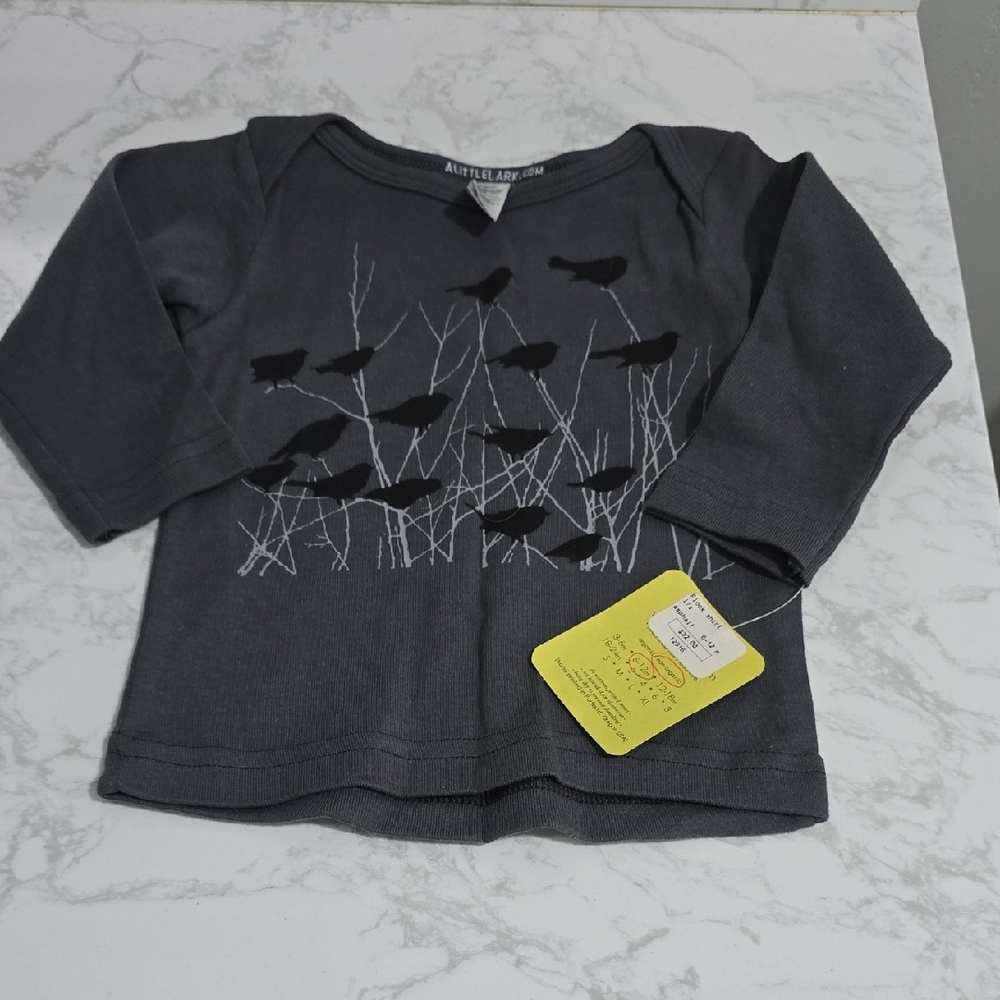 ALittleLark Kids Gray Bird Print Top Kid Size 6-12M